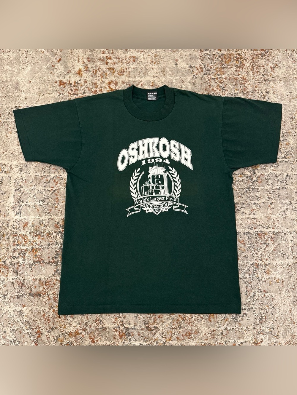 VTG 90s Oshkosh 1994 Fly In T Shirt Large Green Single Stitch USA - Picture 2 of 6